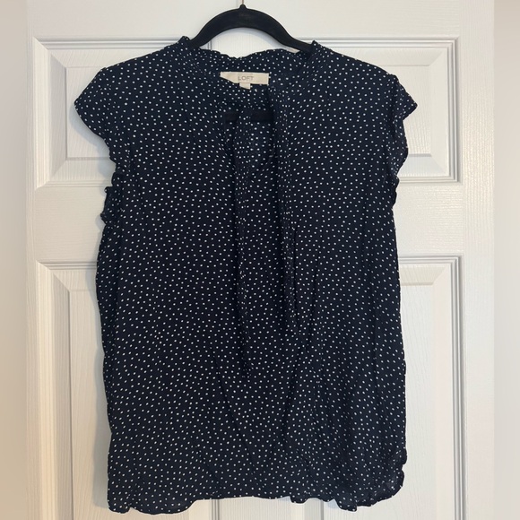 LOFT Tops - LOFT Navy and White Dotted Blouse